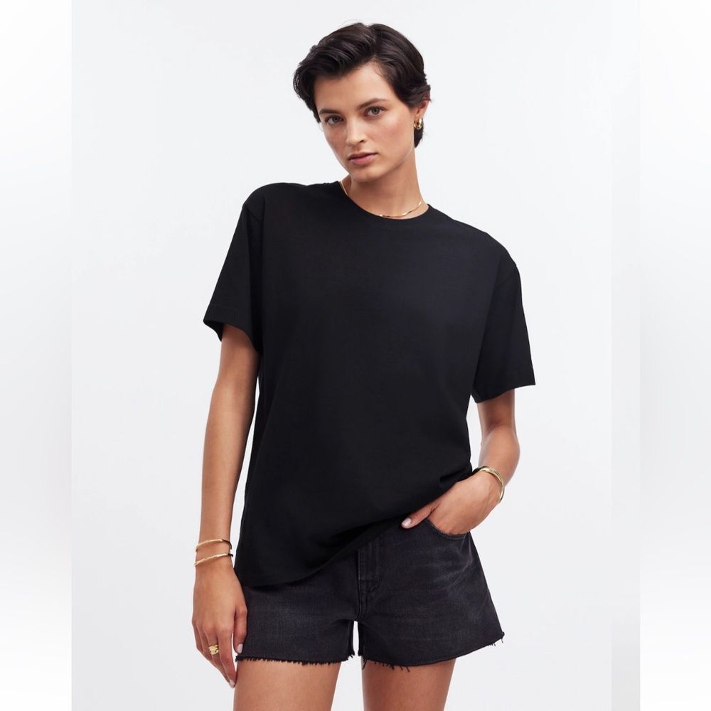 MADEWELL Black Cotton Relaxed Oversized Tee Shirt Top Size Large